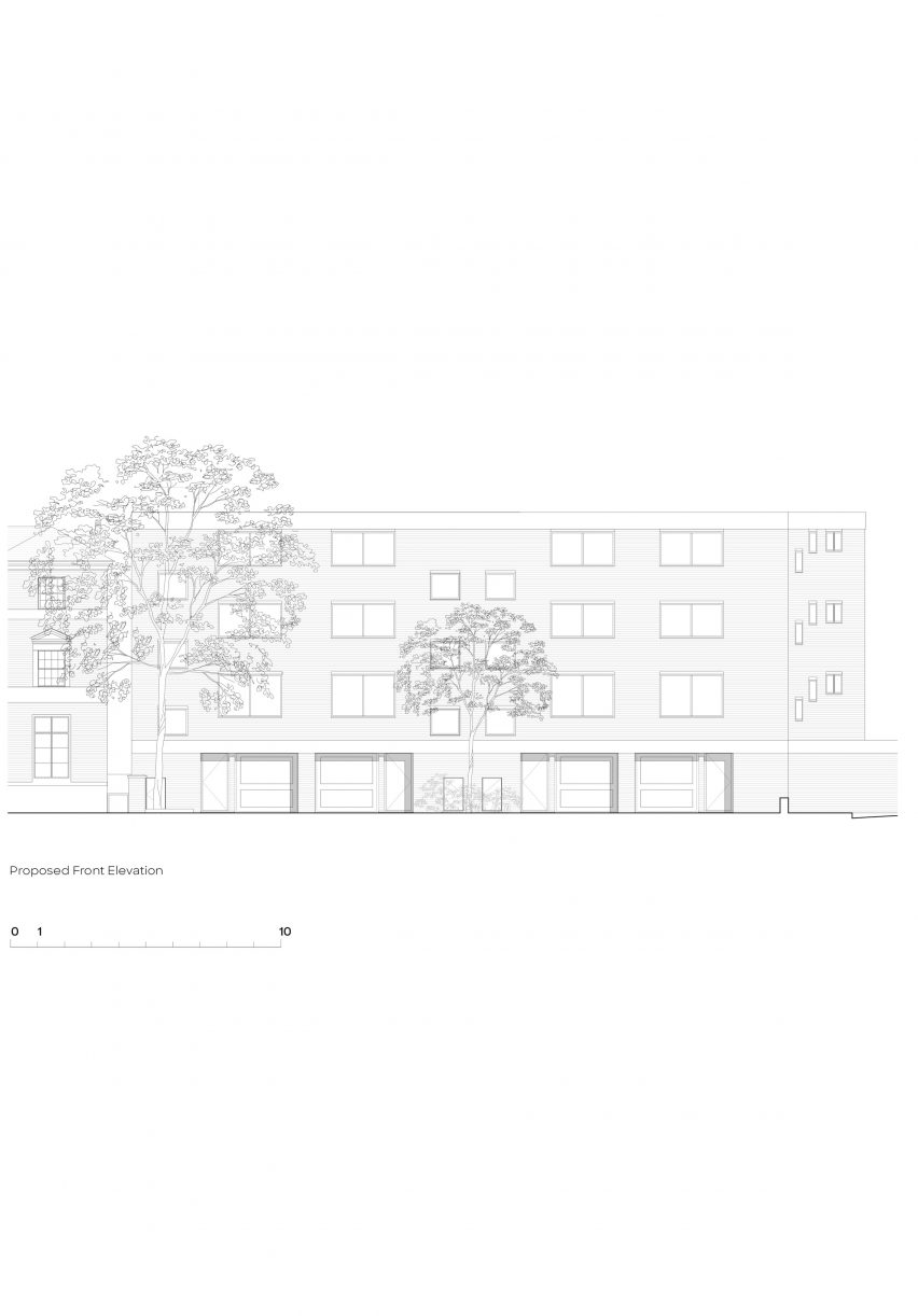 Proposed front elevation Brutalist Chelsea townhouse by Pricegore