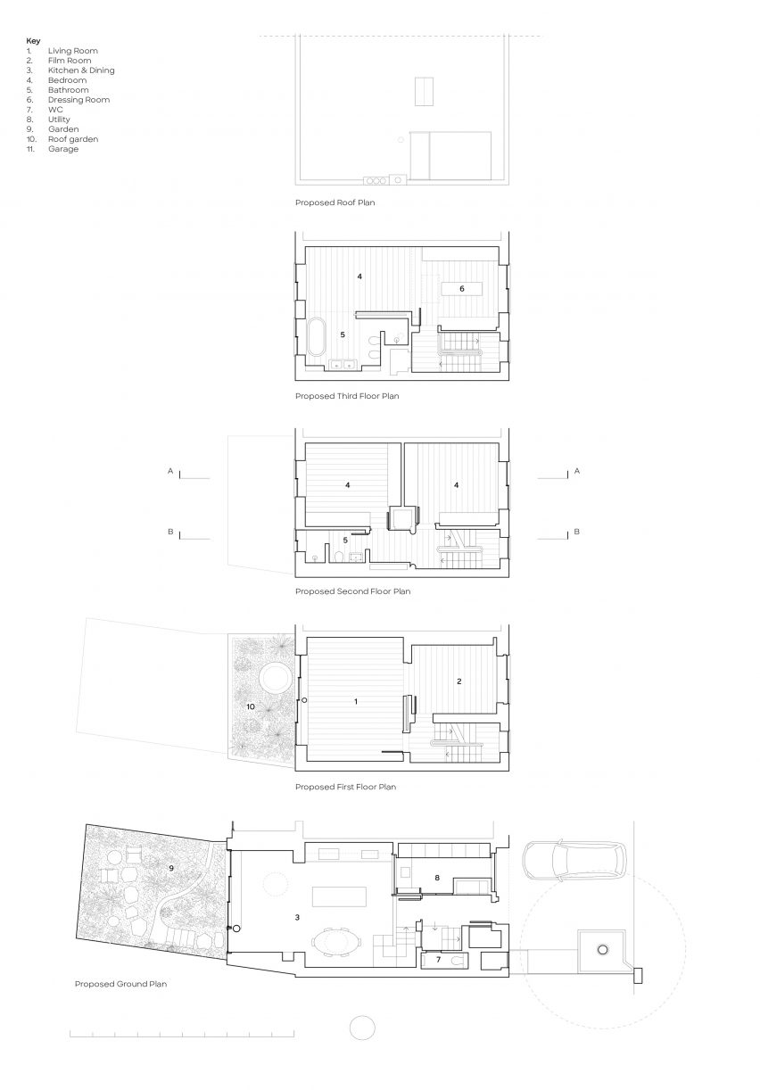 Proposed floor plans Brutalist Chelsea townhouse by Pricegore
