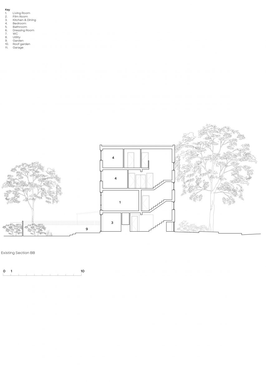 Existing Section BB Brutalist Chelsea townhouse by Pricegore