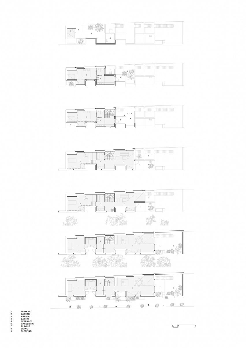 Plan drawing of PSLA Architekten's urban townhouse in Vienna