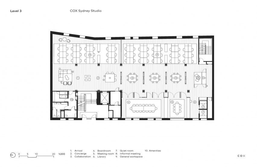 Plan drawing of office space by Cox Architecture in Sydney