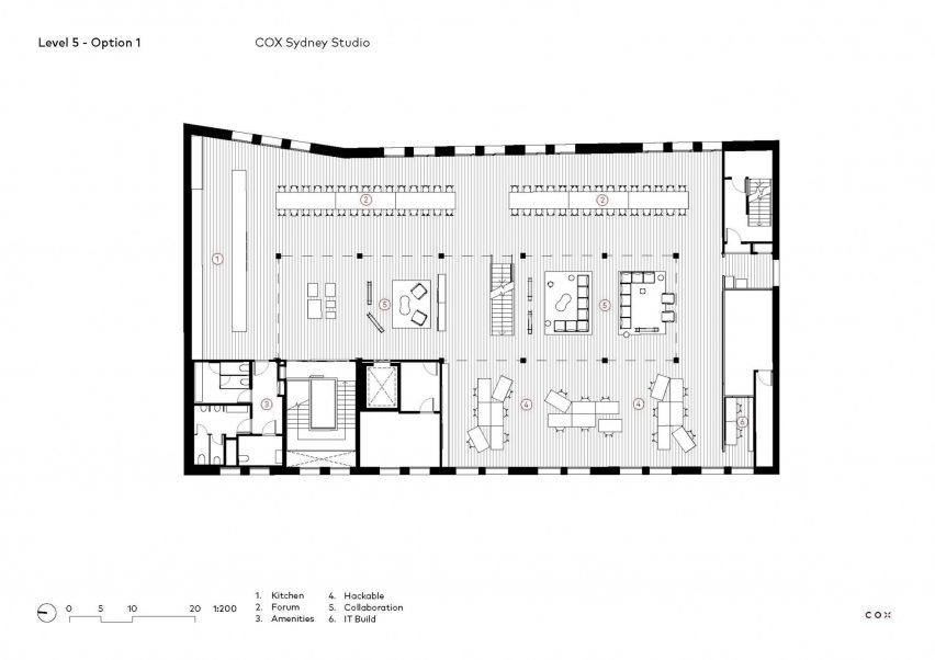 Plan drawing of office space by Cox Architecture in Sydney