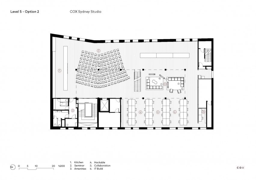 Plan drawing of office space by Cox Architecture in Sydney