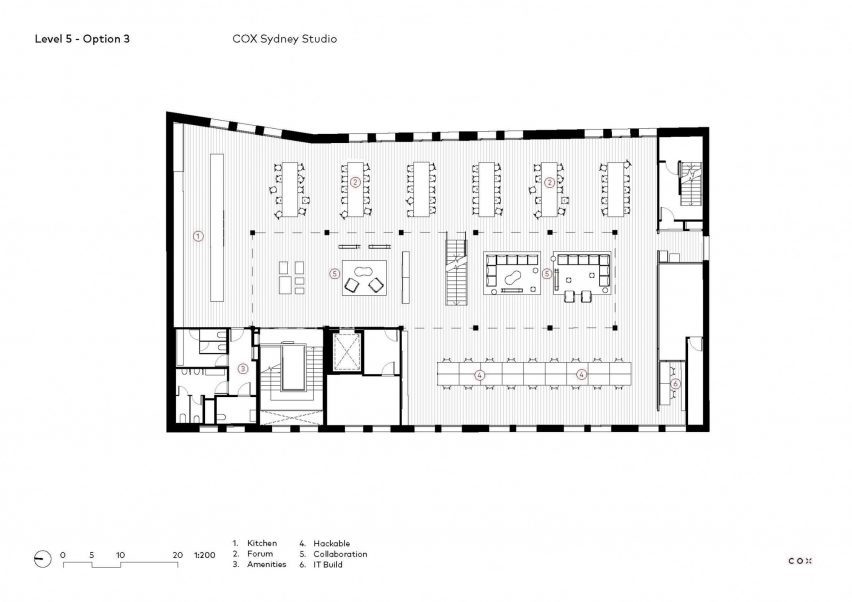 Plan drawing of office space by Cox Architecture in Sydney