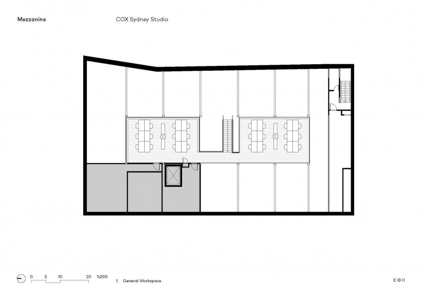 Plan drawing of office space by Cox Architecture in Sydney