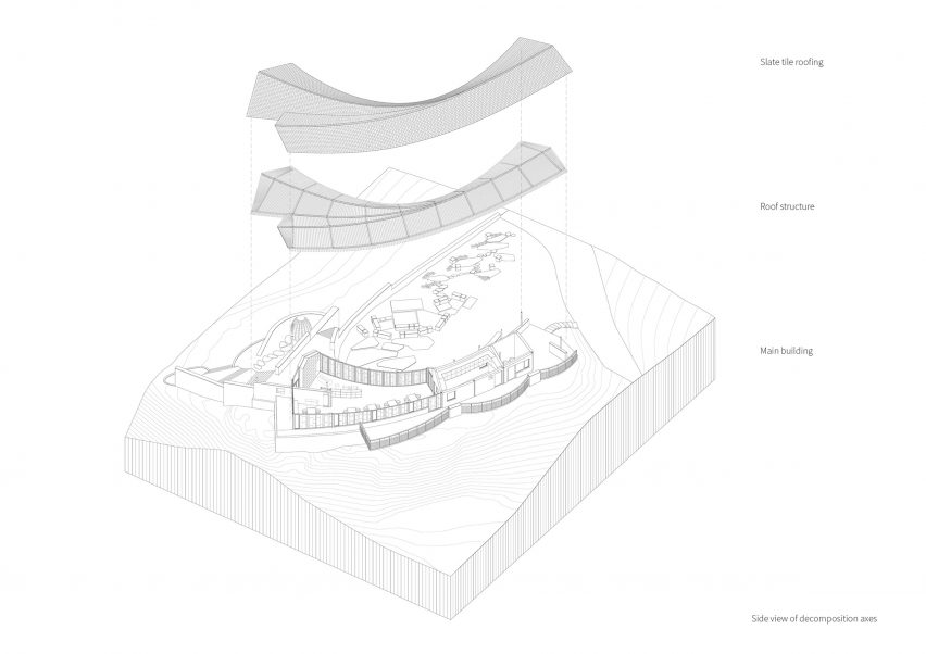 Axonometric drawing of the Dapi Mountain Restaurant by Galaxy Arch