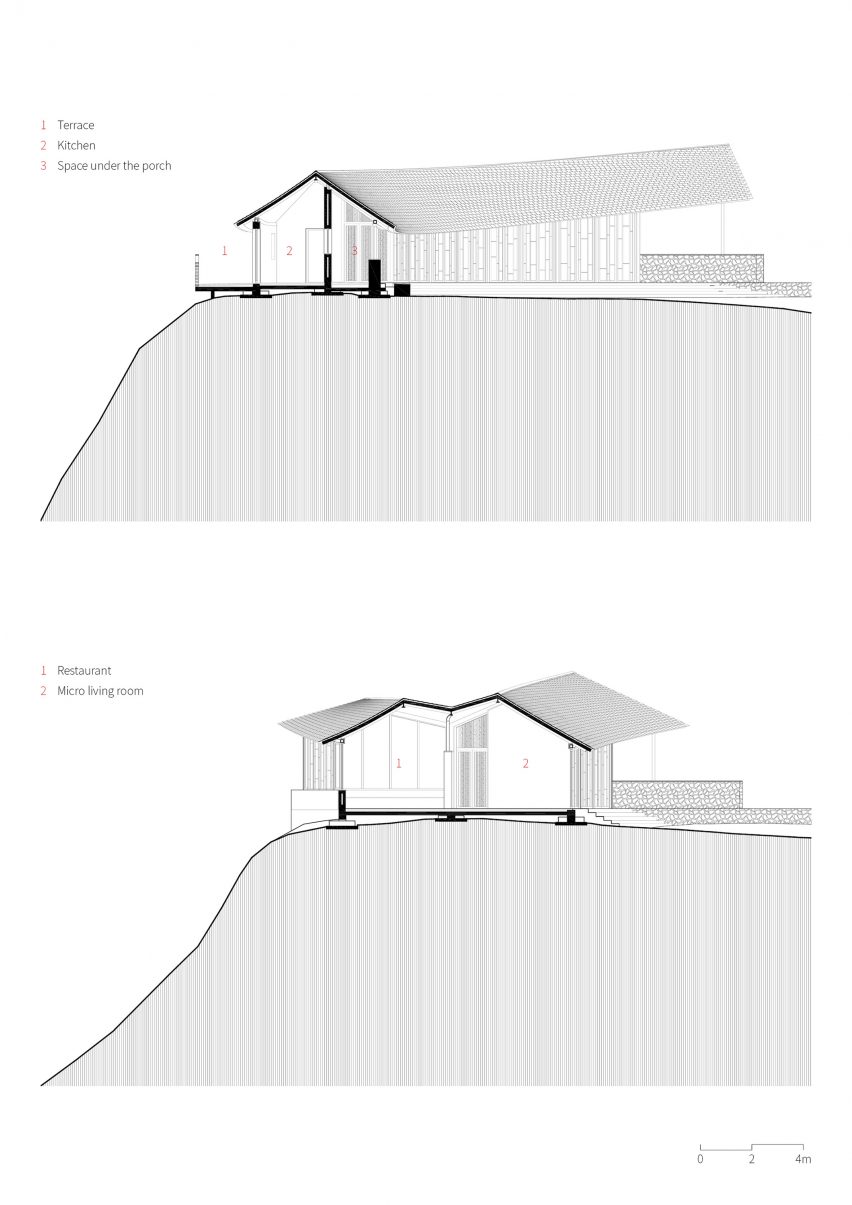Section drawing of the Dapi Mountain Restaurant by Galaxy Arch