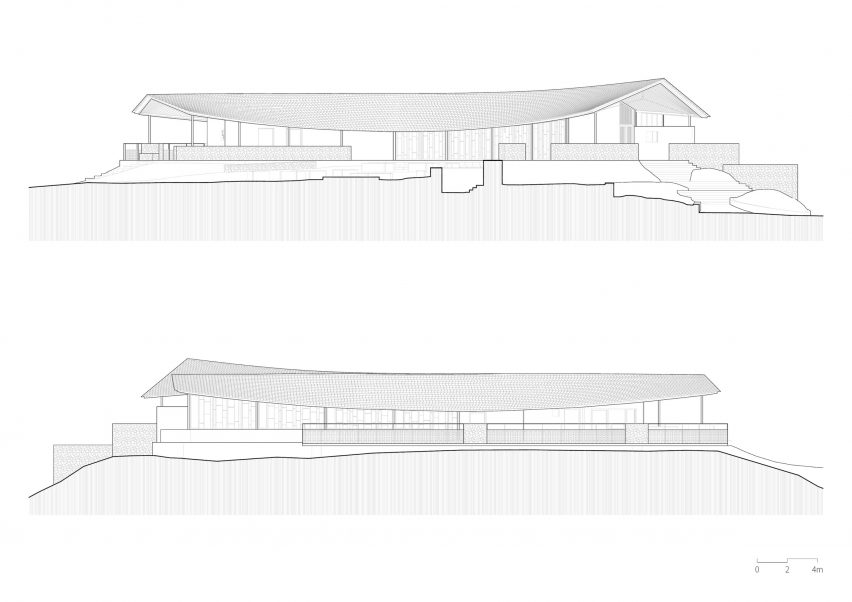 Elevation drawing of the Dapi Mountain Restaurant by Galaxy Arch