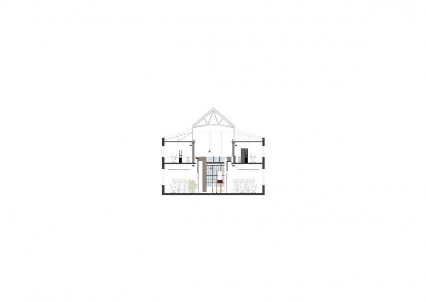 Section drawing of industrial office building by De Winder Architekten
