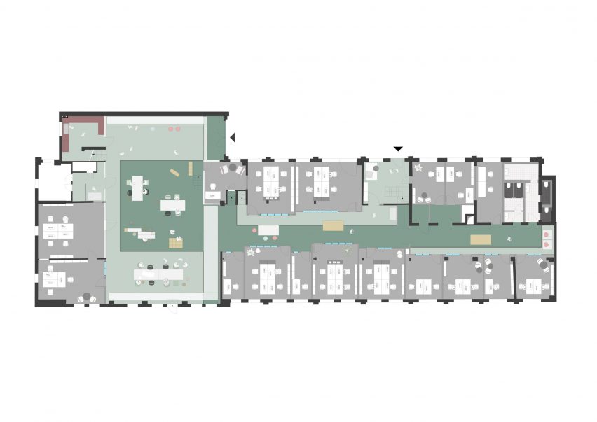 Plan drawing of industrial office building by De Winder Architekten