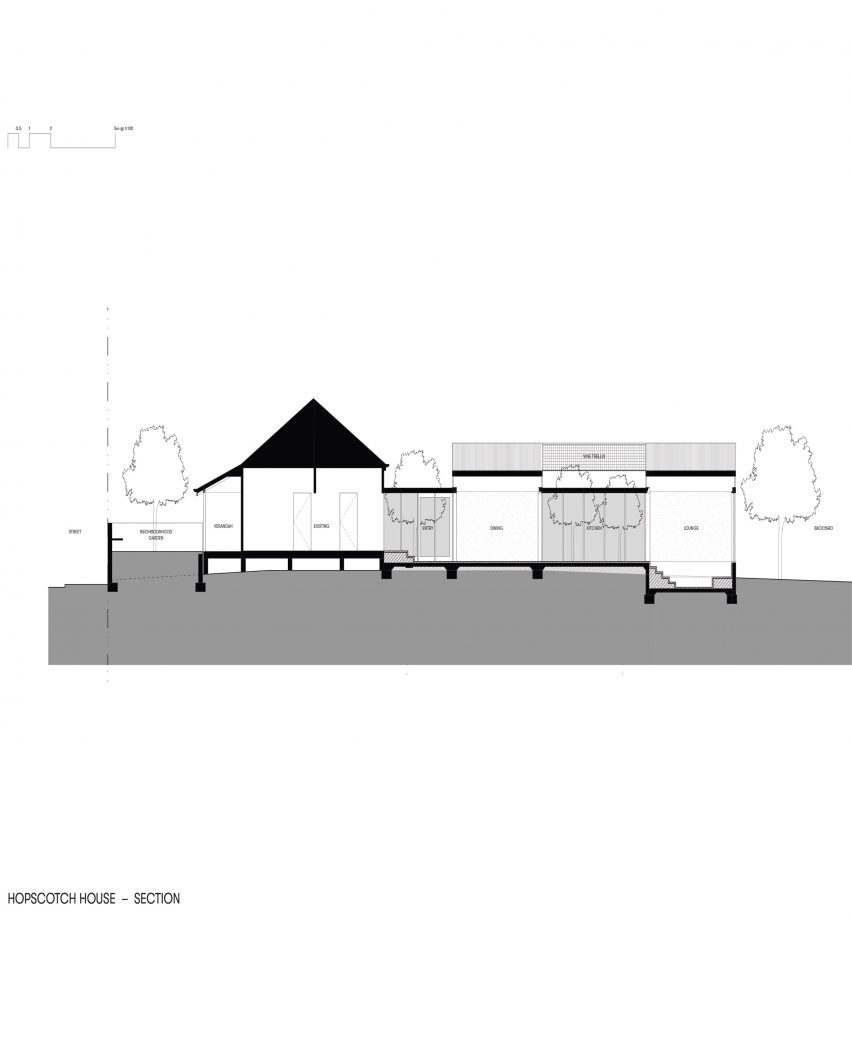 Section drawing of Hopscotch House by John Ellway Architect