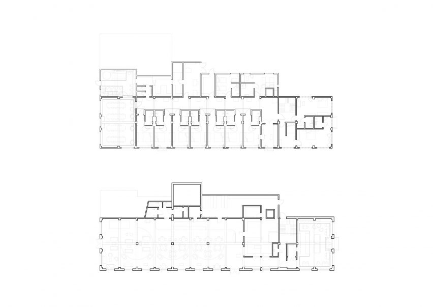 Floor plans of the Trevarefabrikken hotel by Jonathan Tuckey Design