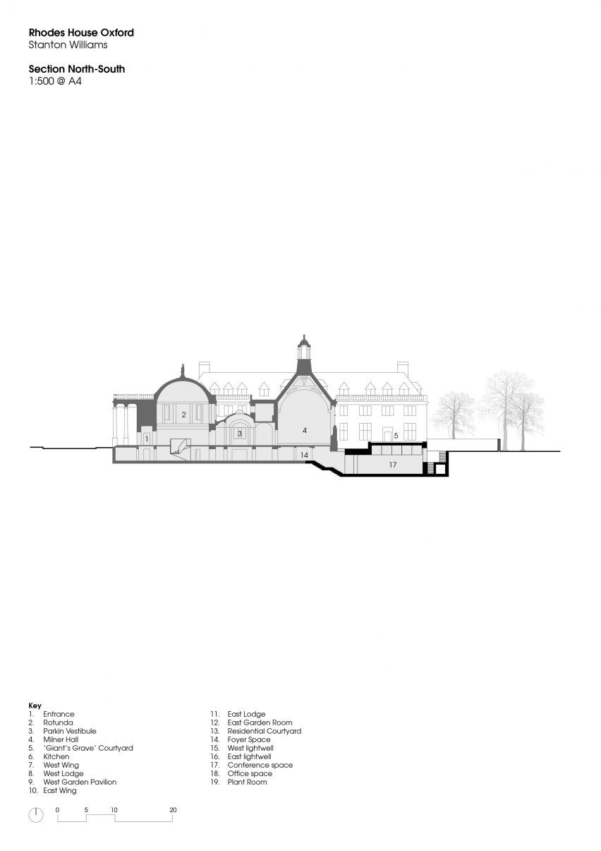 Section drawing of Rhodes Trust renovated by Stanton Williams