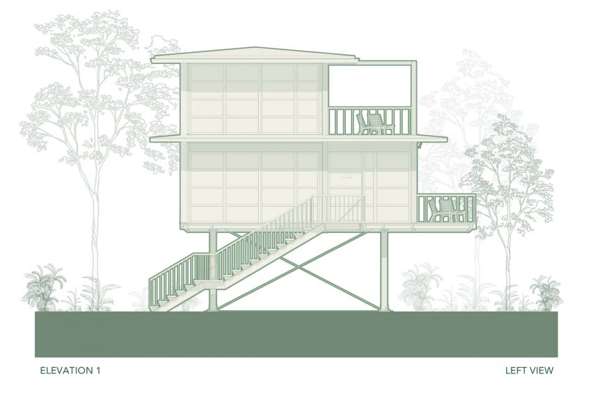 Elevation drawing of Treehouse Villas by Stilt Studios