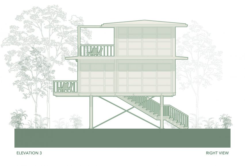 Elevation drawing of Treehouse Villas by Stilt Studios