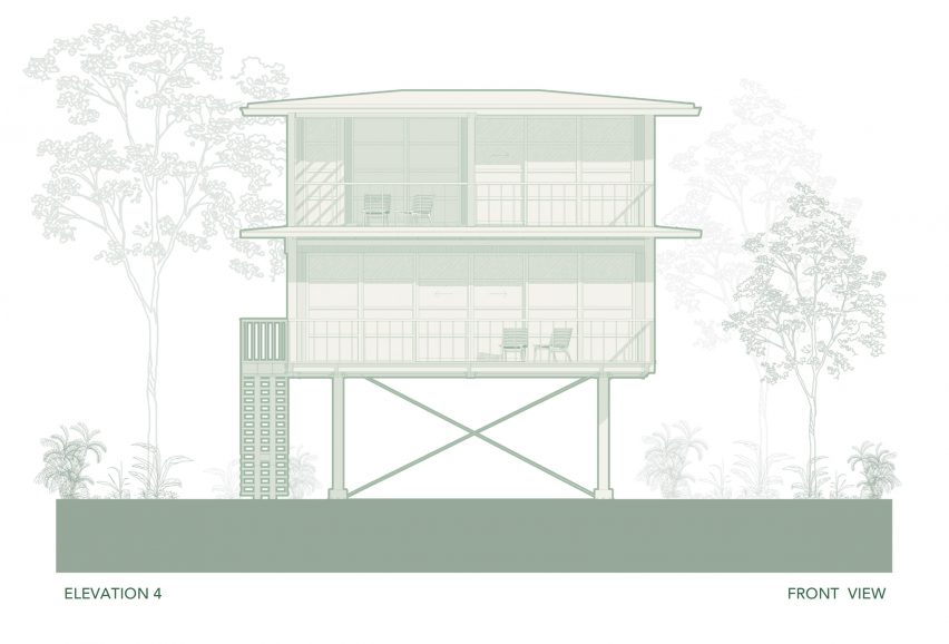 Elevation drawing of Treehouse Villas by Stilt Studios