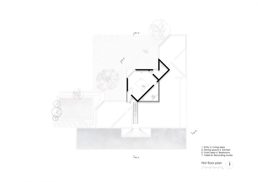 First floor plan of Nisarga Art Hub by Wallmakers in Kerala, India