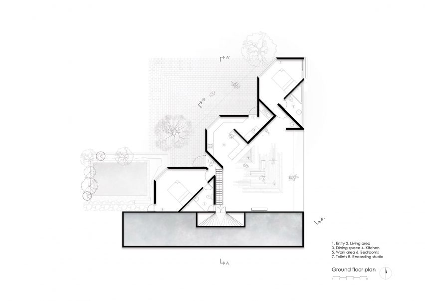 Ground floor plan of Nisarga Art Hub by Wallmakers in Kerala, India