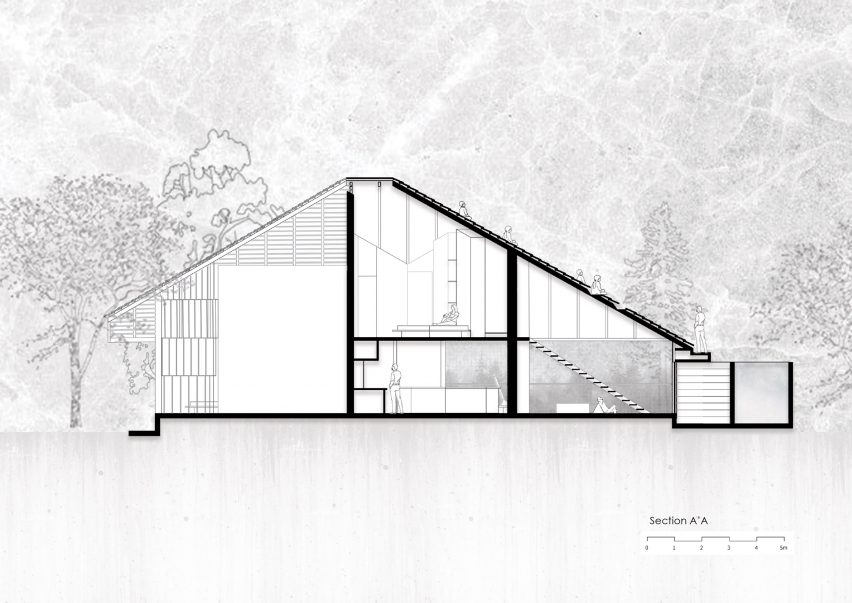 Section drawing of Nisarga Art Hub by Wallmakers in Kerala, India