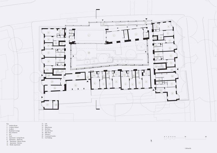 Ground floor plan of the Appleby Blue housing by Witherford Watson Mann