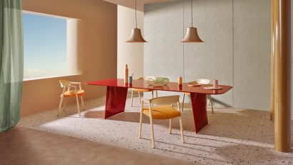 Room set up with Frank table by Pedrali
