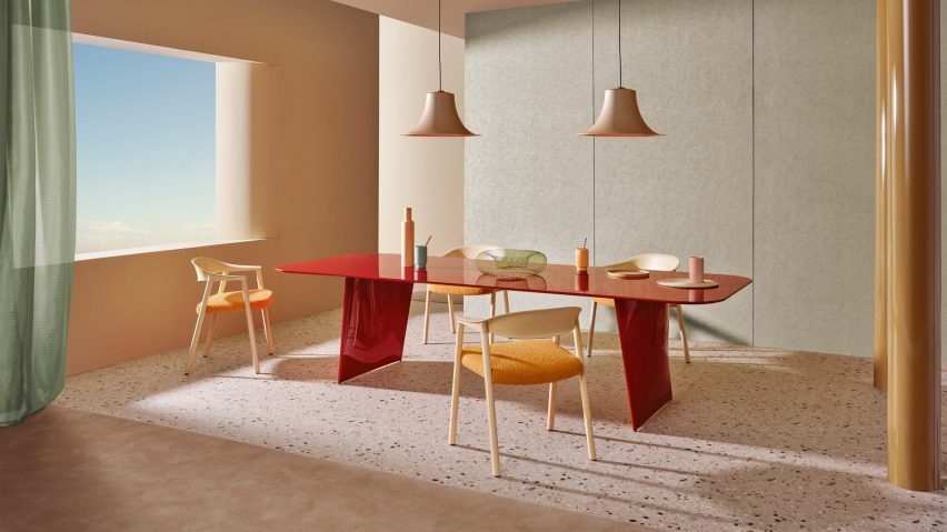Room set up with Frank table by Pedrali
