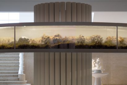 Close-up of ring-shaped incubator with mushrooms growing inside