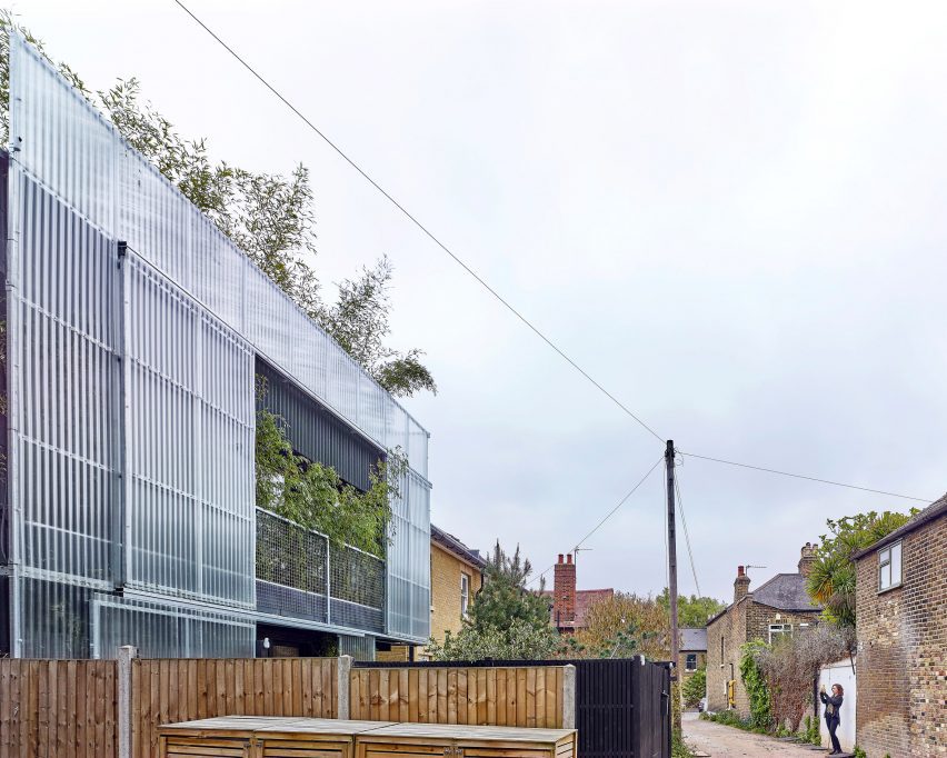 Polycarbonate and bamboo planted facade at Green House by Hayhurst and Co