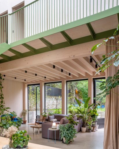 Open-plan living room at Green House in London