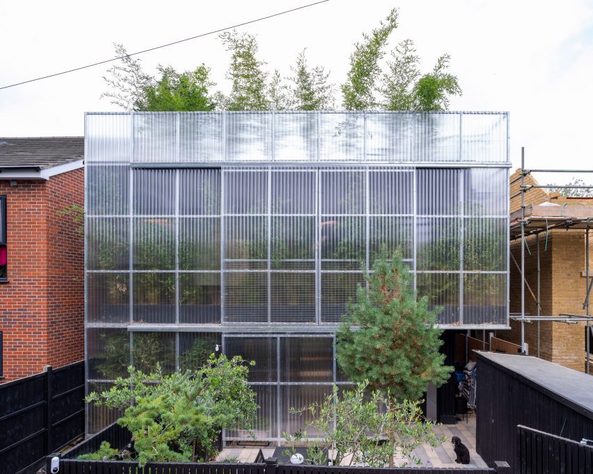 Polycarbonate and bamboo planted facade at Green House by Hayhurst and Co