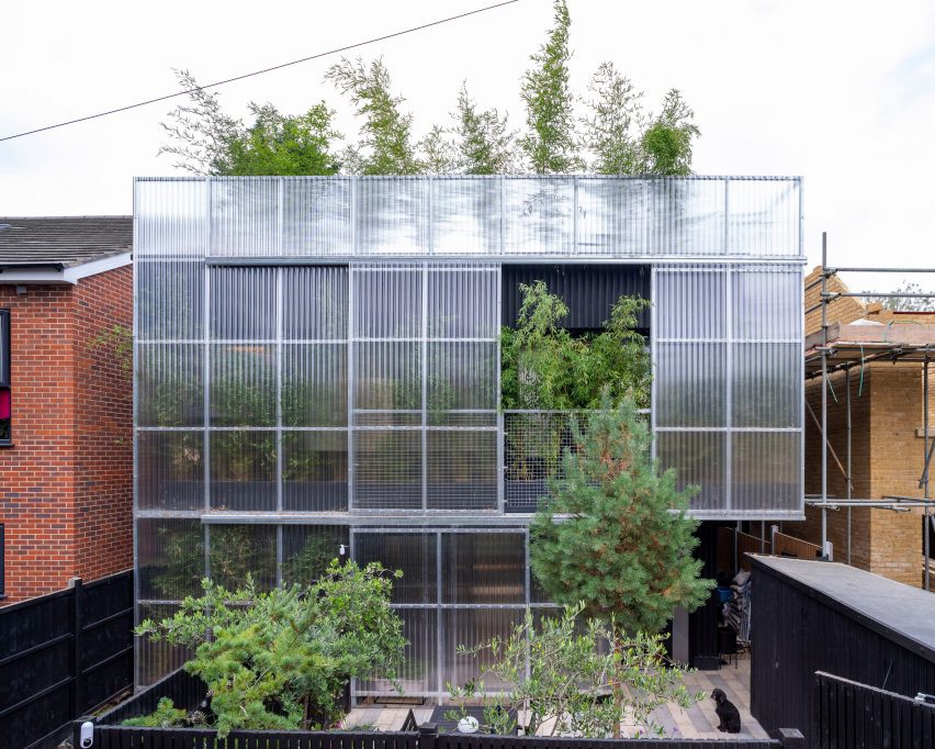 Polycarbonate and bamboo planted facade at Green House