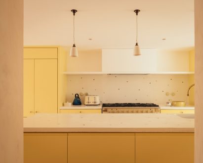 Terrazzo worktop in basement kitchen