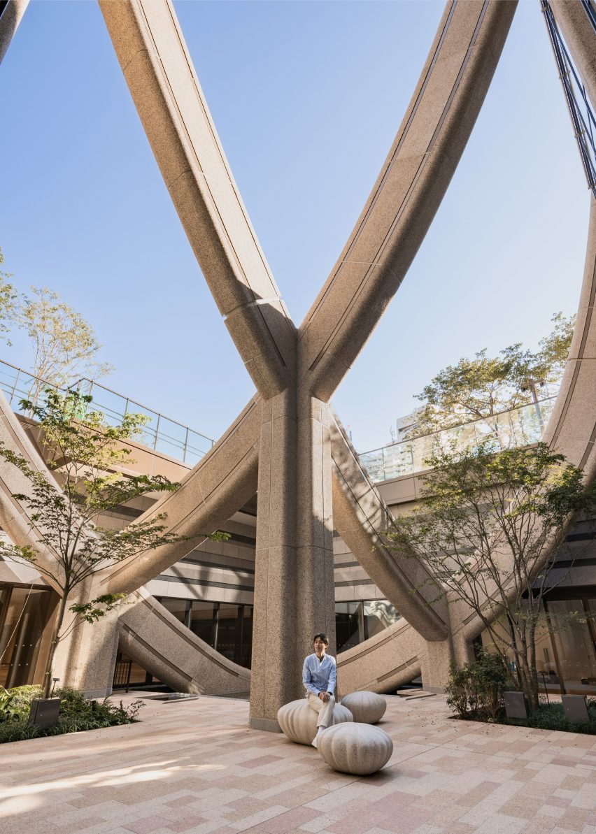 Roof frame structure at Azabudai Hills in Tokyo by Heatherwick Studio