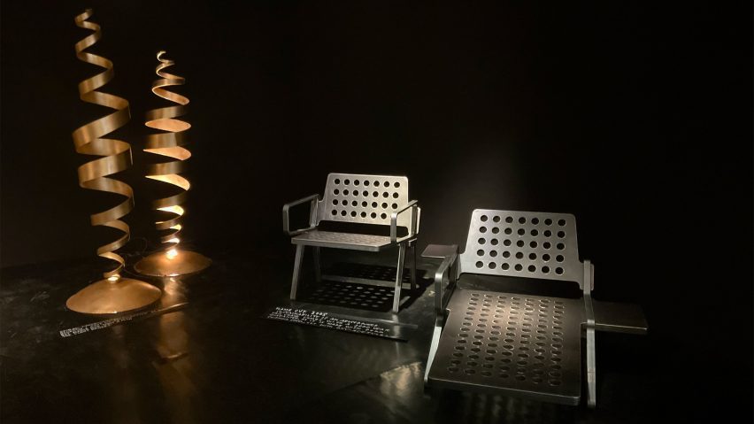 Chairs and sculpture at the Tom Dixon: Metalhead exhibition