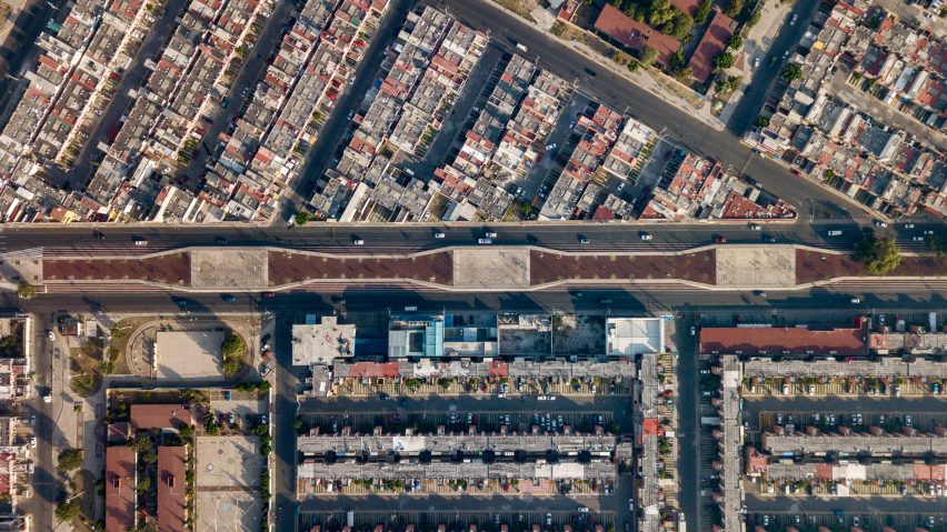 Aerial view of Mexican linear park