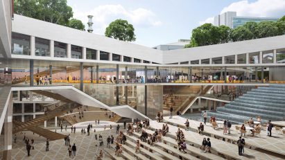 Render of univeristy building with sunken courtyard