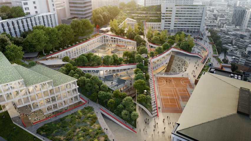 Aerial visual of Hongik University expansion by OMA
