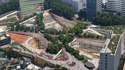 Aerial visual of Hongik University expansion by OMA