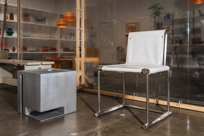 metallic chair and stool