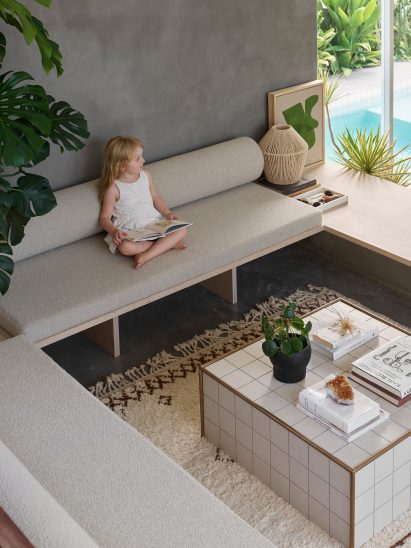 L-shaped bench sofa