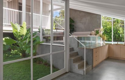 Interior of Cascade House arranged around courtyards