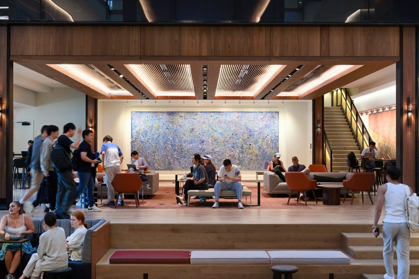 People relaxing in a lobby