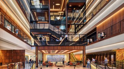 The interior of John Hopkins University Bloomberg Center in Washington, DC