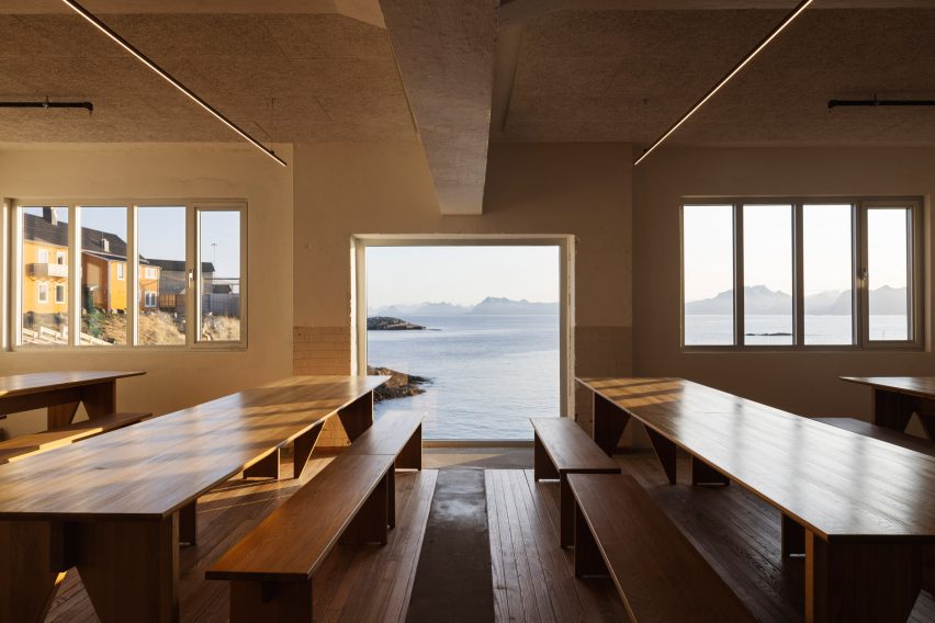 Cafe interior at the Trevarefabrikken hotel by Jonathan Tuckey Design