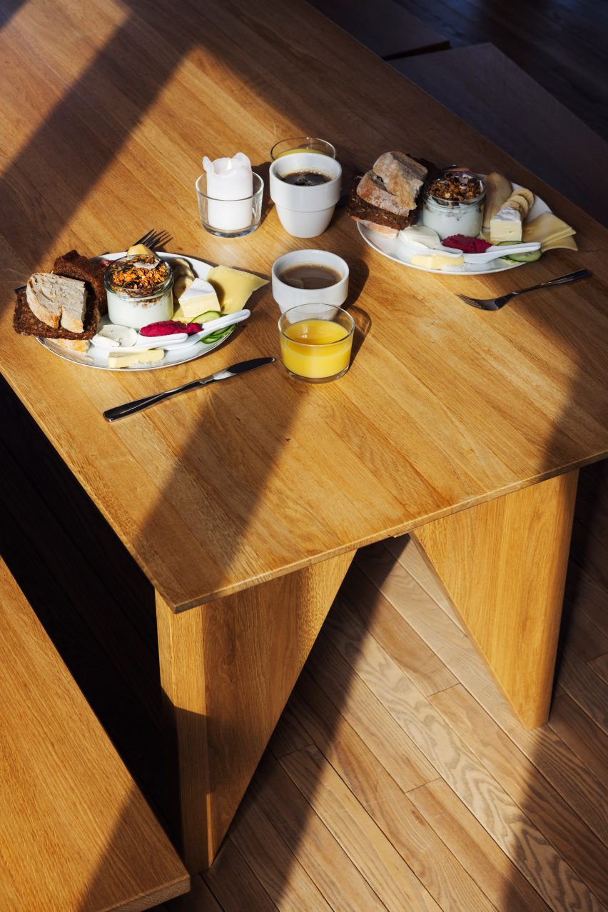 Dining table at the Trevarefabrikken hotel by Jonathan Tuckey Design
