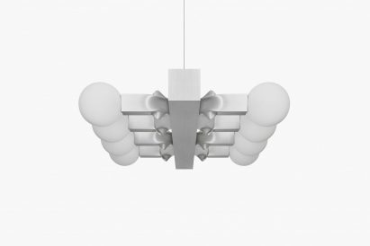 Metal chandelier on white background