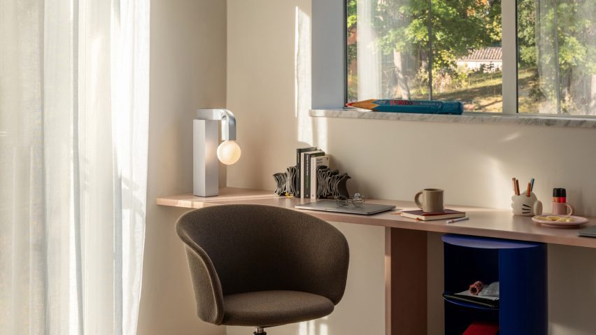 Metal lamp on table