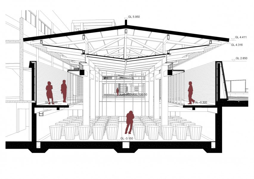 Section drawing of Yongchun Vinegar Sightseeing Factory by Lel Design Studio