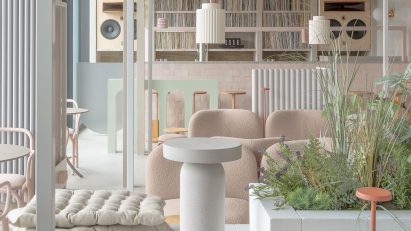 hotel interior with stools