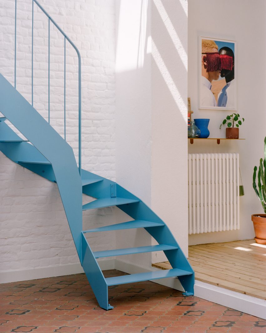 Blue metal staircase